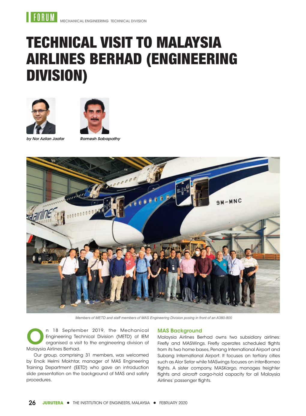 Technical Visit to Malaysia Airlines Berhad (Engineering Division)