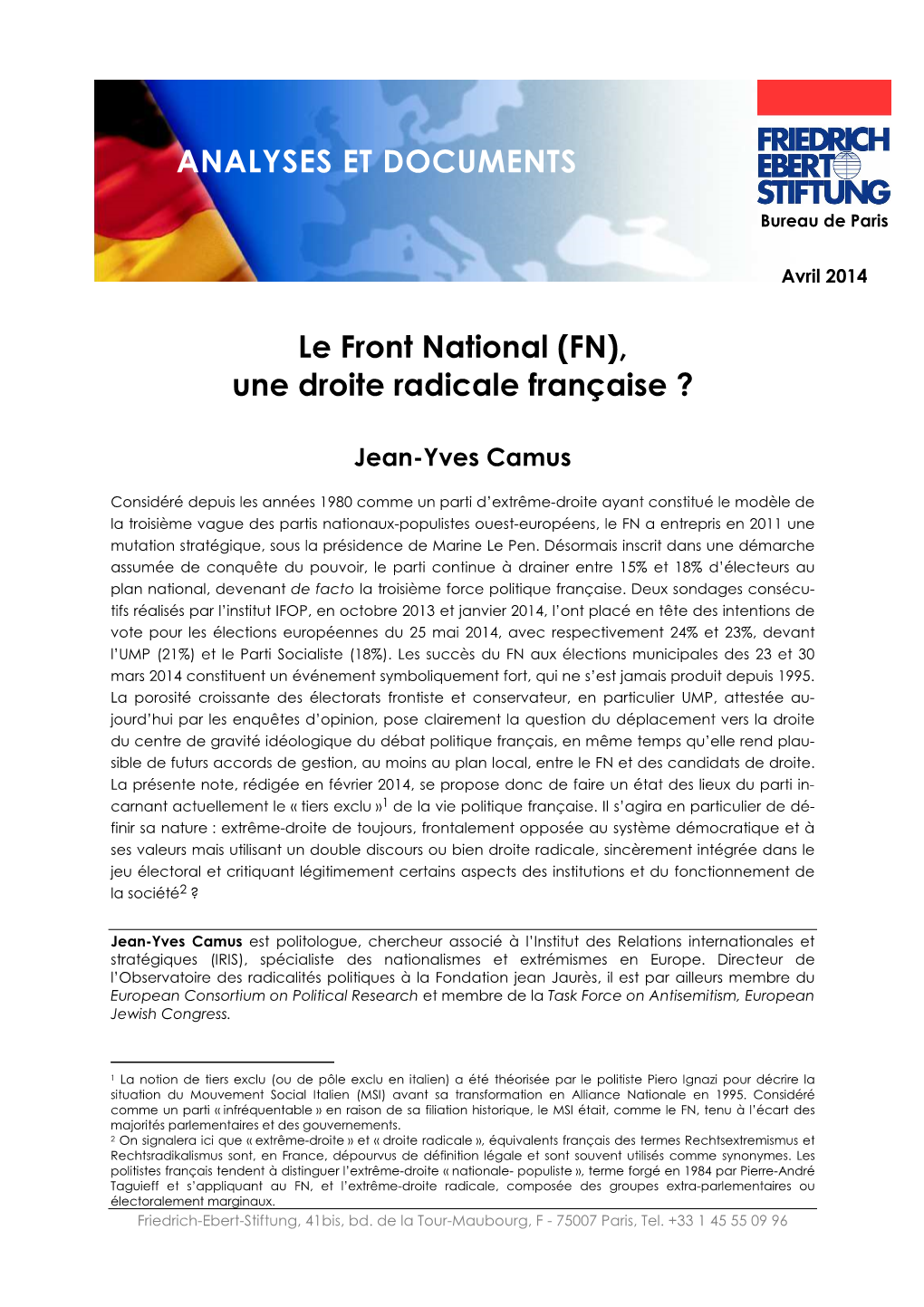 Le Front National (FN), Une Droite Radicale Française ?