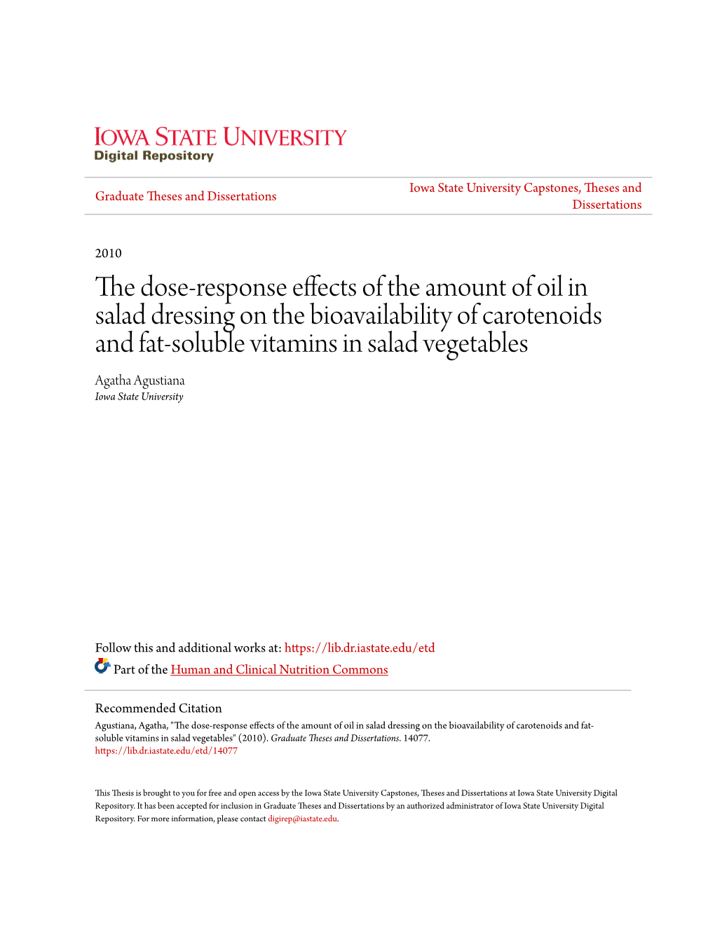 The Dose-Response Effects of the Amount of Oil in Salad Dressing On
