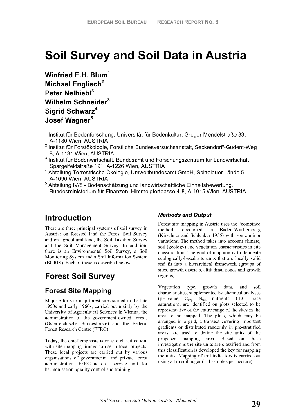 Soil Survey and Soil Data in Austria By