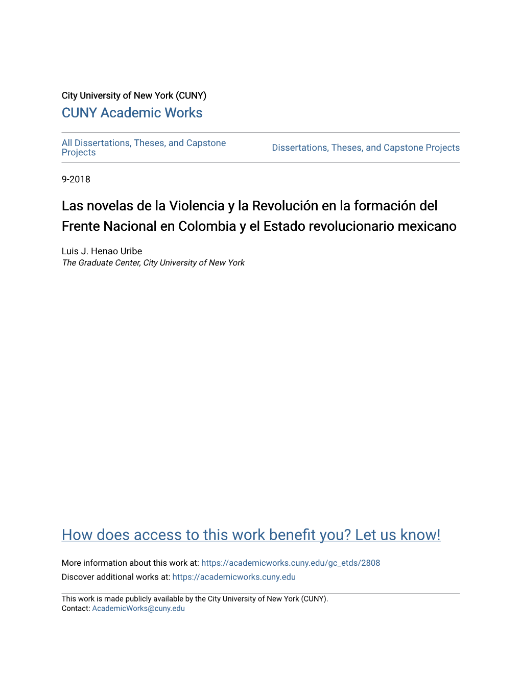 Las Novelas De La Violencia Y La Revolución En La Formación Del Frente Nacional En Colombia Y El Estado Revolucionario Mexicano
