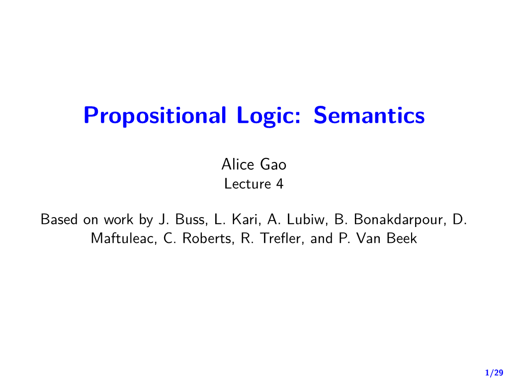 Propositional Logic: Semantics