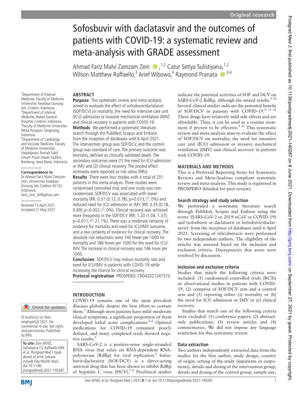 Sofosbuvir with Daclatasvir and the Outcomes of Patients with COVID-19