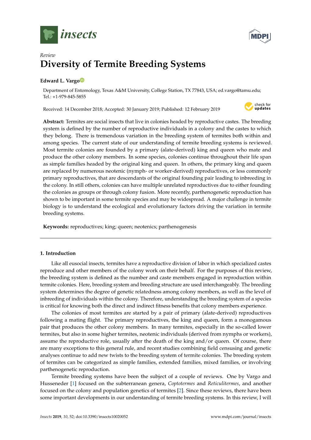 Diversity of Termite Breeding Systems