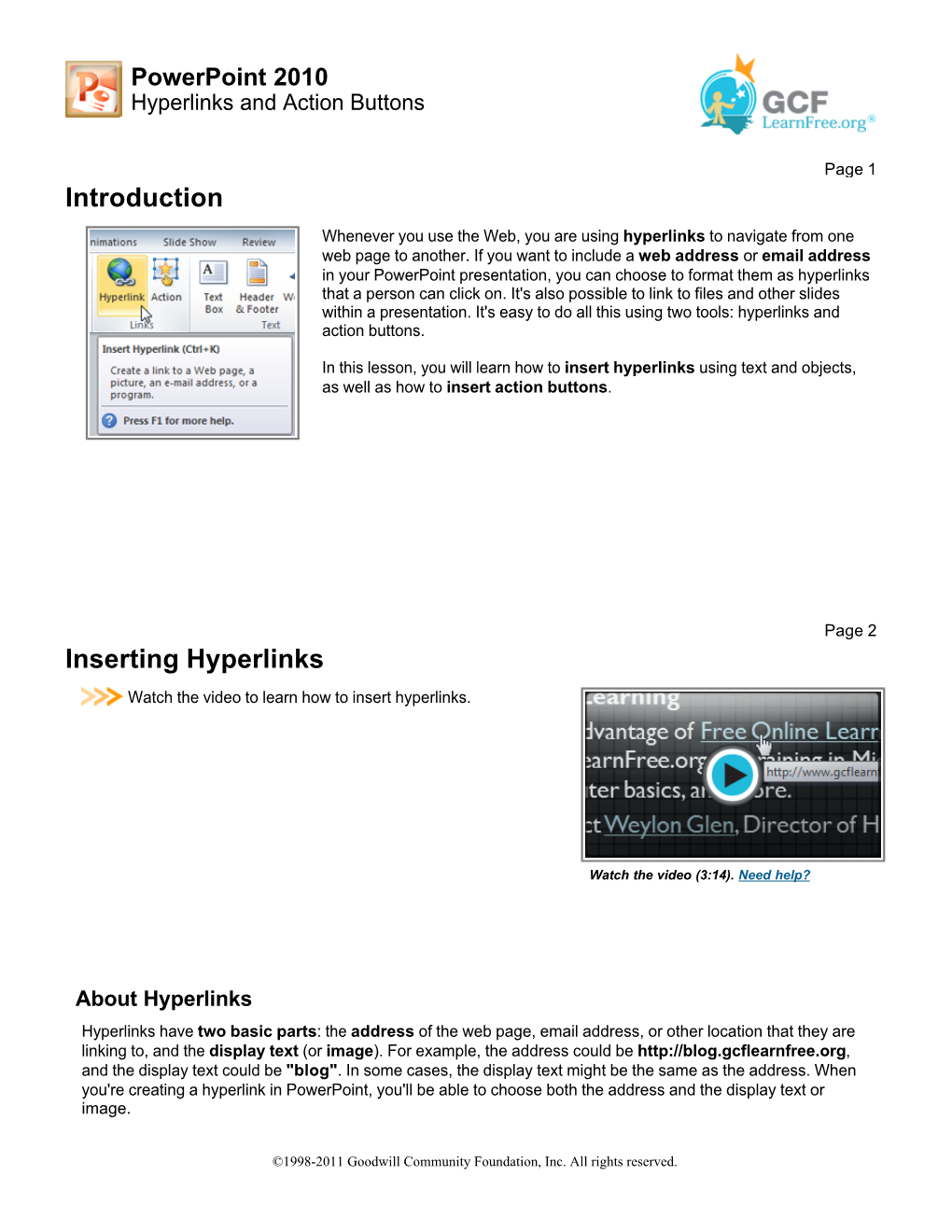 Powerpoint 2010: Hyperlinks and Action Buttons