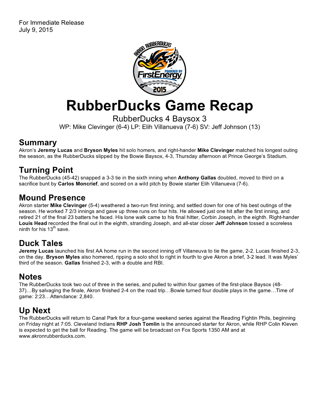 Ducks Recap 070915