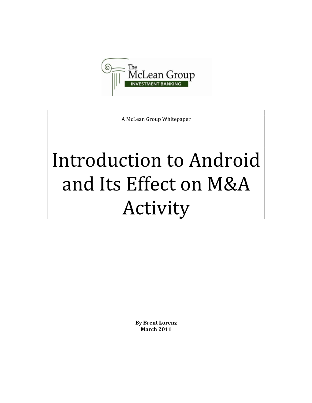 Introduction to Android and Its Effect on M&A Activity