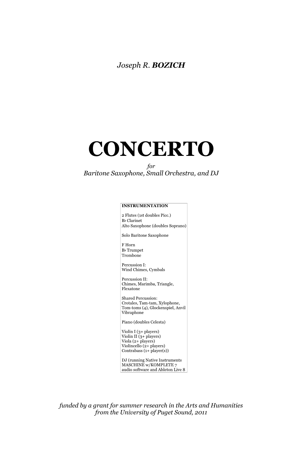 CONCERTO for Baritone Saxophone, Small Orchestra, and DJ