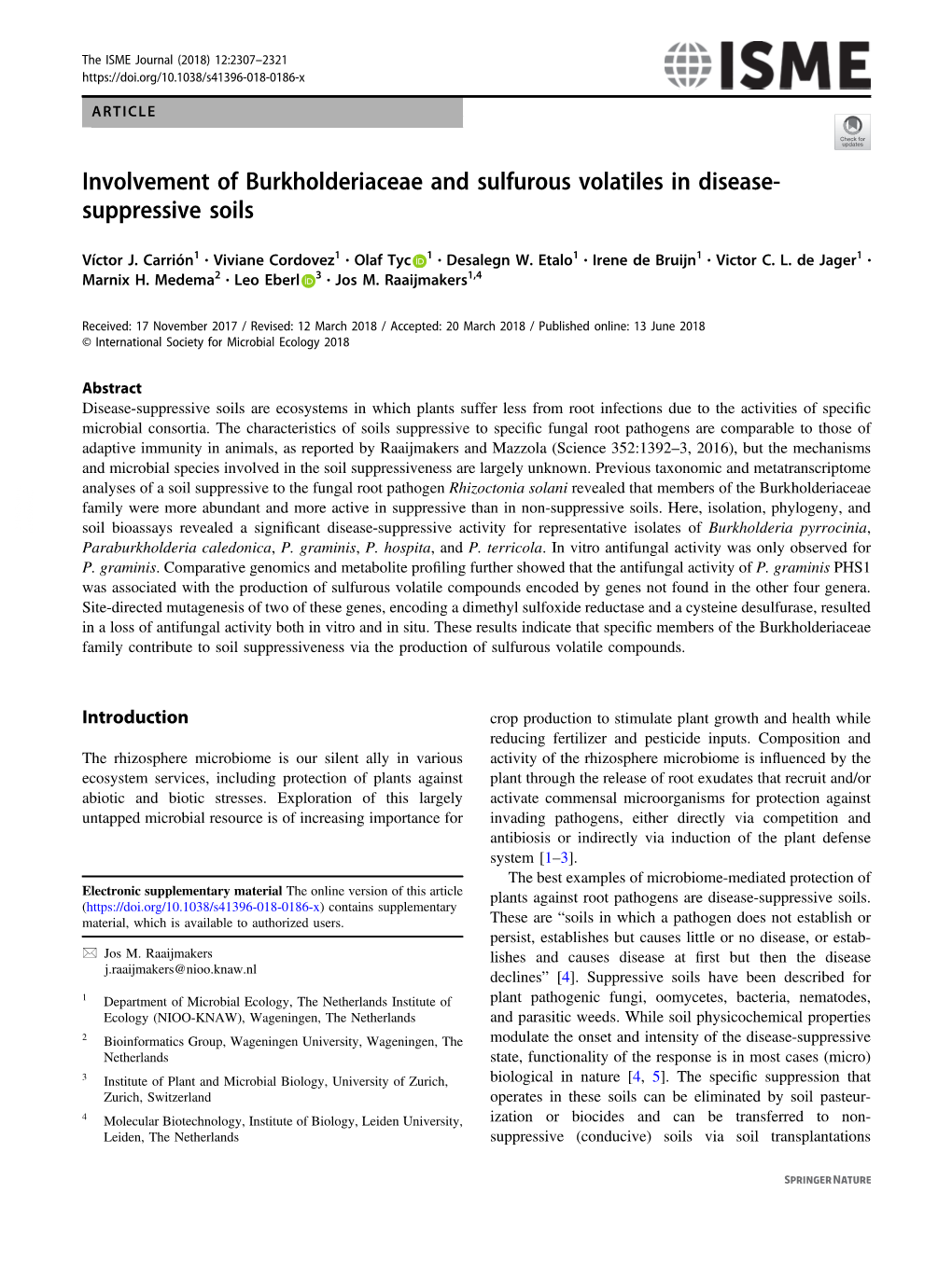 Involvement of Burkholderiaceae and Sulfurous Volatiles in Disease- Suppressive Soils