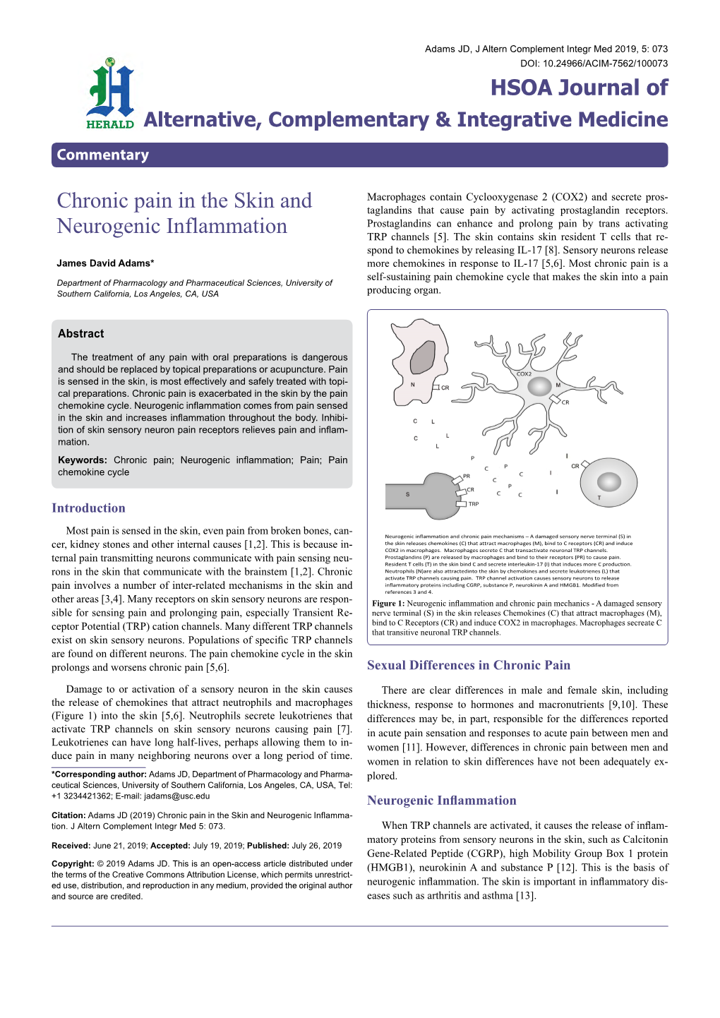 Chronic Pain in the Skin and Neurogenic Inflammation