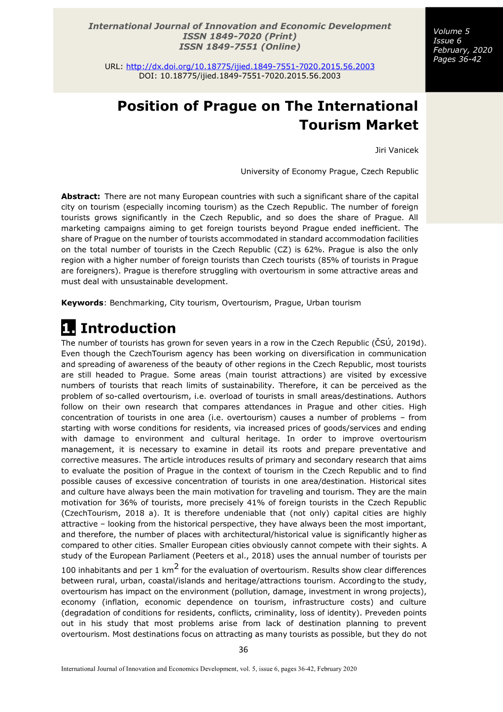 Position of Prague on the International Tourism Market 1