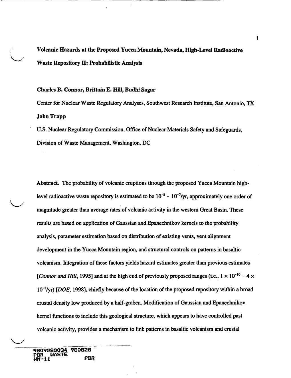 Volcanic Hazards at Proposed Yucca Mountain, Nevada, High-Level