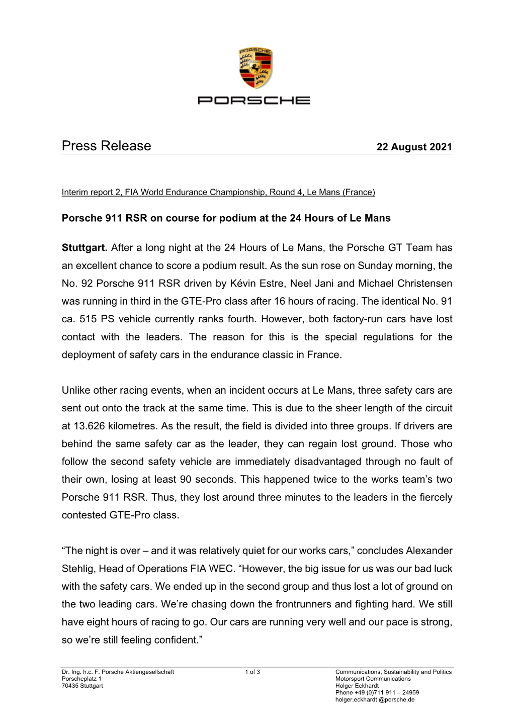 Press Release 22 August 2021