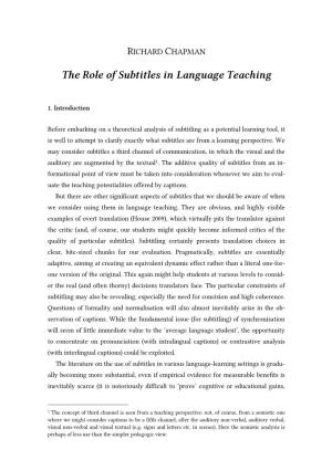 The Role of Subtitles in Language Teaching