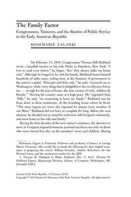 The Family Factor Congressmen, Turnover, and the Burden of Public Service in the Early American Republic