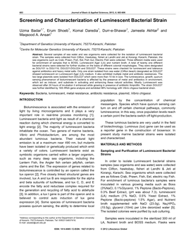 Screening and Characterization of Luminescent Bacterial Strain