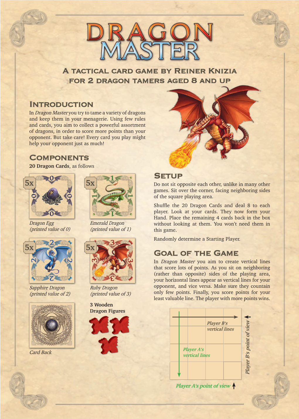 A Tactical Card Game by Reiner Knizia for 2 Dragon Tamers Aged 8 and Up