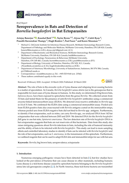 Seroprevalence in Bats and Detection of Borrelia Burgdorferi in Bat Ectoparasites