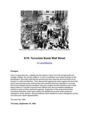 9/16: Terrorists Bomb Wall Street