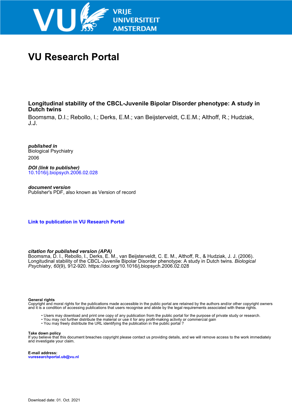 Longitudinal Stability of the CBCL