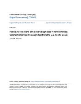 Habitat Associations of Catshark Egg Cases (Chondrichthyes: Carcharhiniformes: Pentanchidae) from the U.S