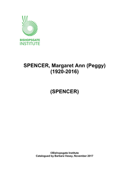 SPENCER, Margaret Ann (Peggy) (1920-2016)