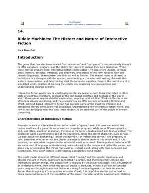 14. Riddle Machines: the History and Nature of Interactive Fiction