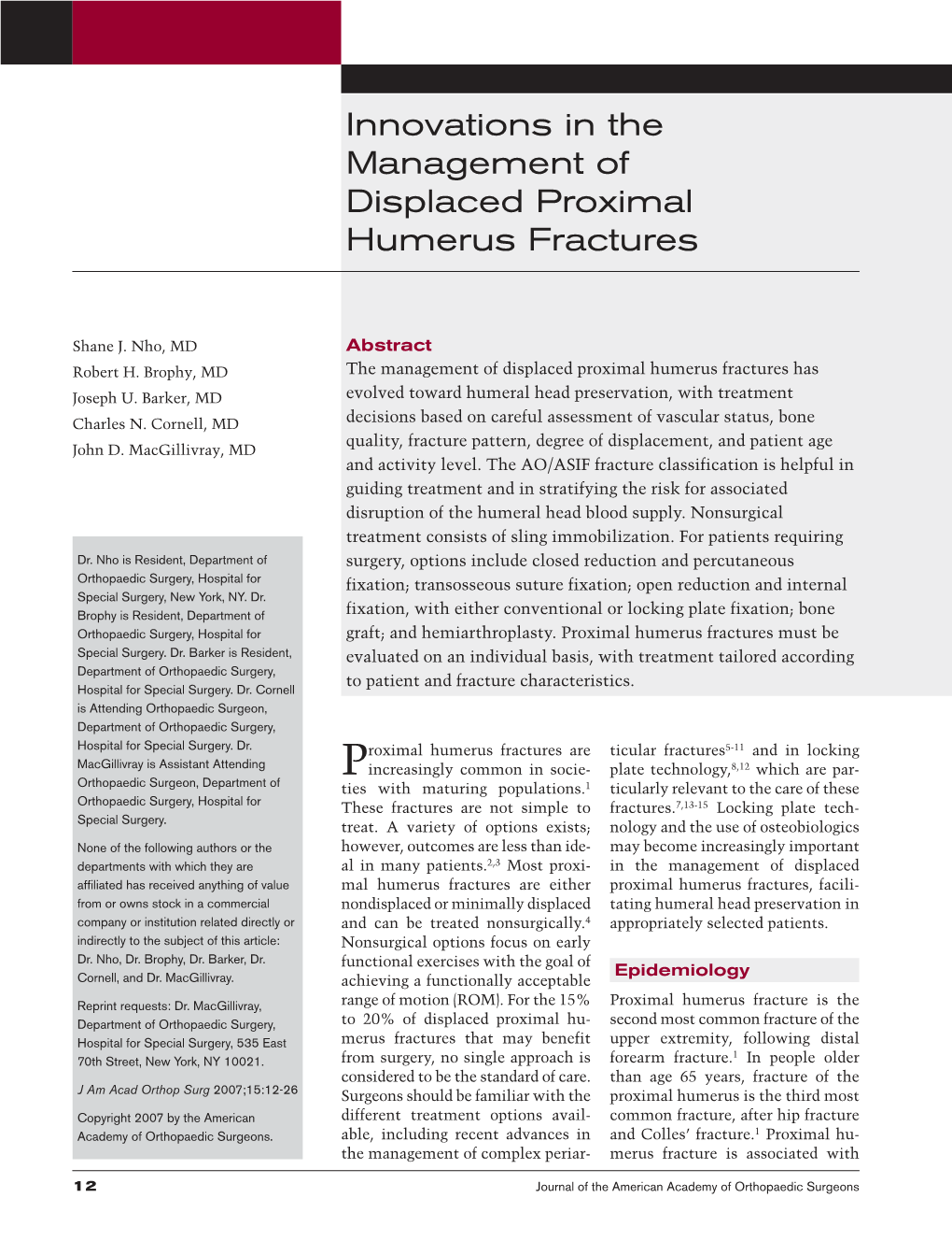 Innovations in the Management of Displaced Proximal Humerus Fractures