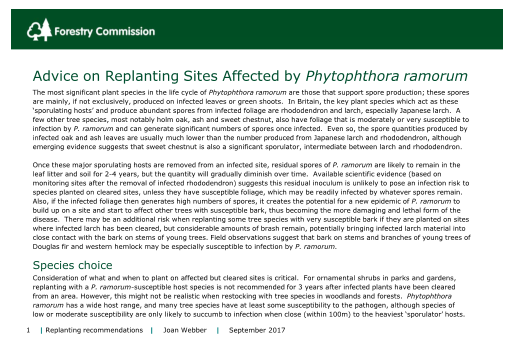 Advice on Replanting Sites Affected by Phytophthora Ramorum