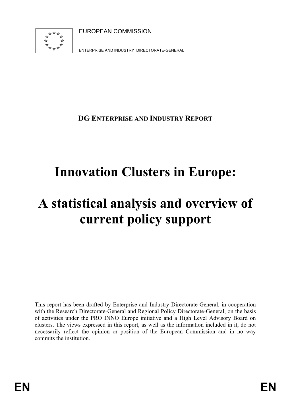 Innovation Clusters in Europe: a Statistical Analysis and Overview Of