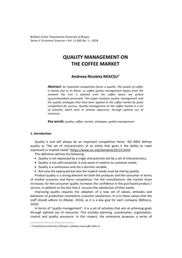 Quality Management on the Coffee Market