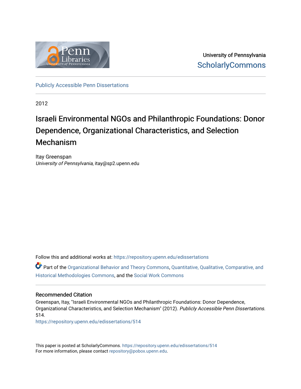 Israeli Environmental Ngos and Philanthropic Foundations: Donor Dependence, Organizational Characteristics, and Selection Mechanism