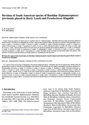 Revision of South American Species of Baetidae \(Ephemeroptera\) Previously Placed in Baetis Leach and Pseudocloeon Klapálek