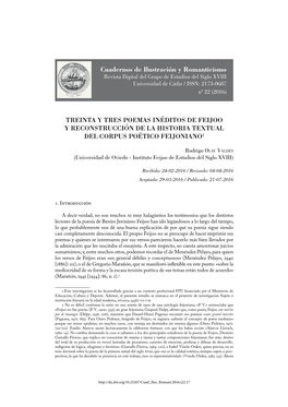 Treinta Y Tres Poemas Inéditos De Feijoo Y Reconstrucción De La Historia Textual Del Corpus Poético Feijoniano1