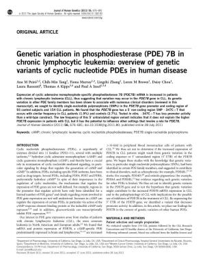 Genetic Variation in Phosphodiesterase (PDE) 7B in Chronic Lymphocytic Leukemia: Overview of Genetic Variants of Cyclic Nucleotide Pdes in Human Disease