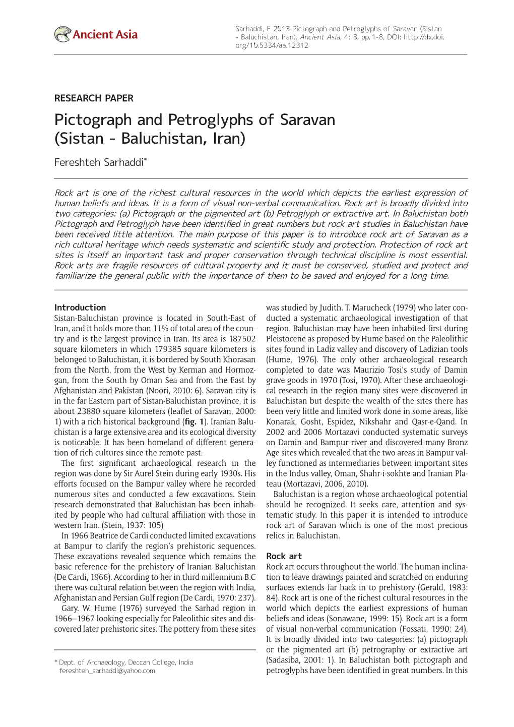 Pictograph and Petroglyphs of Saravan (Sistan Ancient Asia - Baluchistan, Iran)