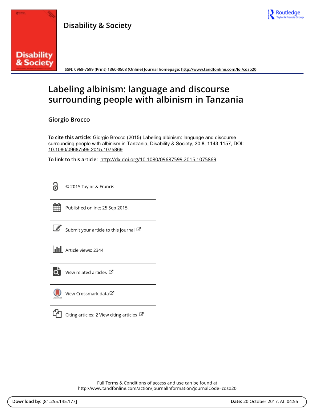 Language and Discourse Surrounding People with Albinism in Tanzania