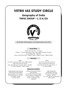 VETRII IAS STUDY CIRCLE Geography of India TNPSC GROUP – I, II & IIA