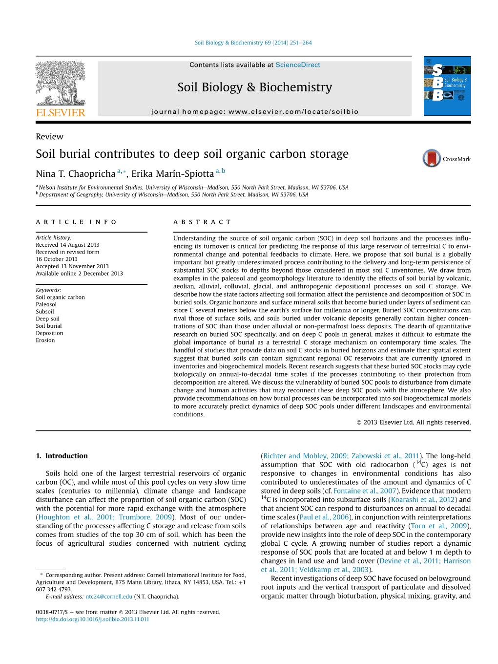 Soil Burial Contributes to Deep Soil Organic Carbon Storage