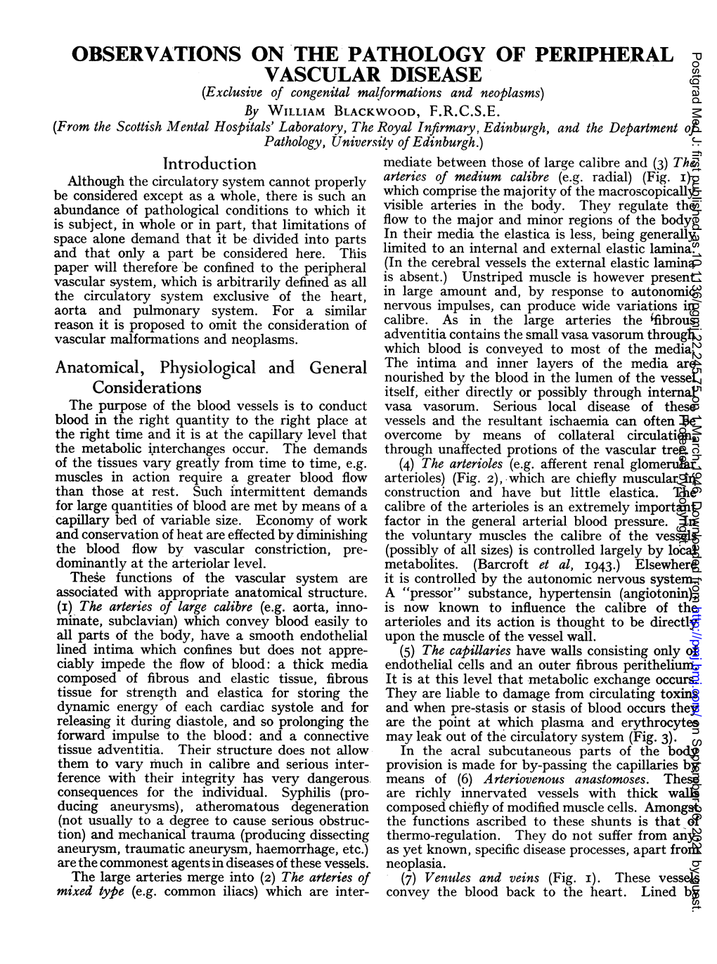 OBSERVATIONS on the PATHOLOGY of PERIPHERAL Postgrad Med J: First Published As 10.1136/Pgmj.22.245.75 on 1 March 1946