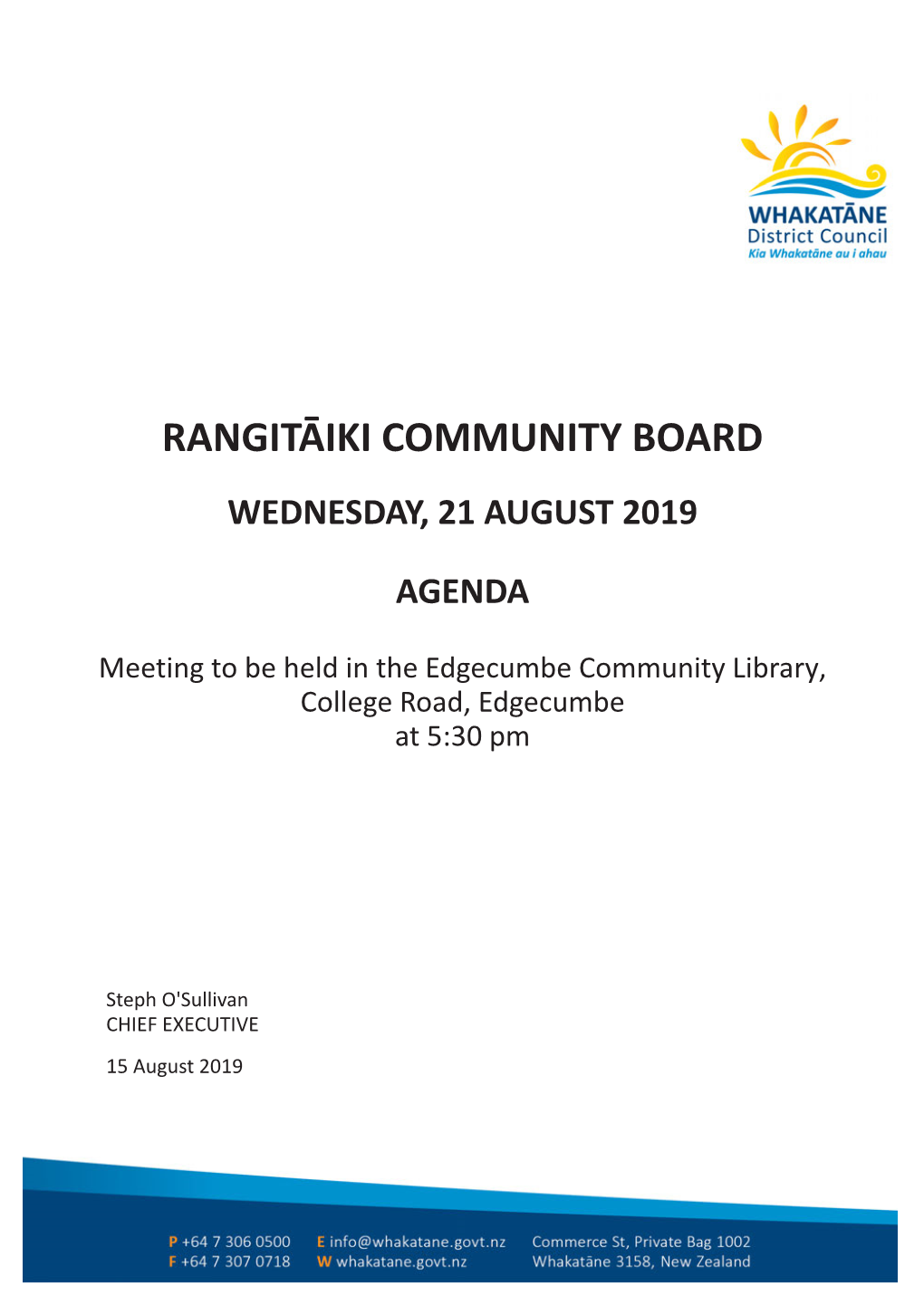 Rangitāiki Community Board Wednesday, 21 August 2019
