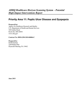 Peptic Ulcer Disease and Dyspepsia