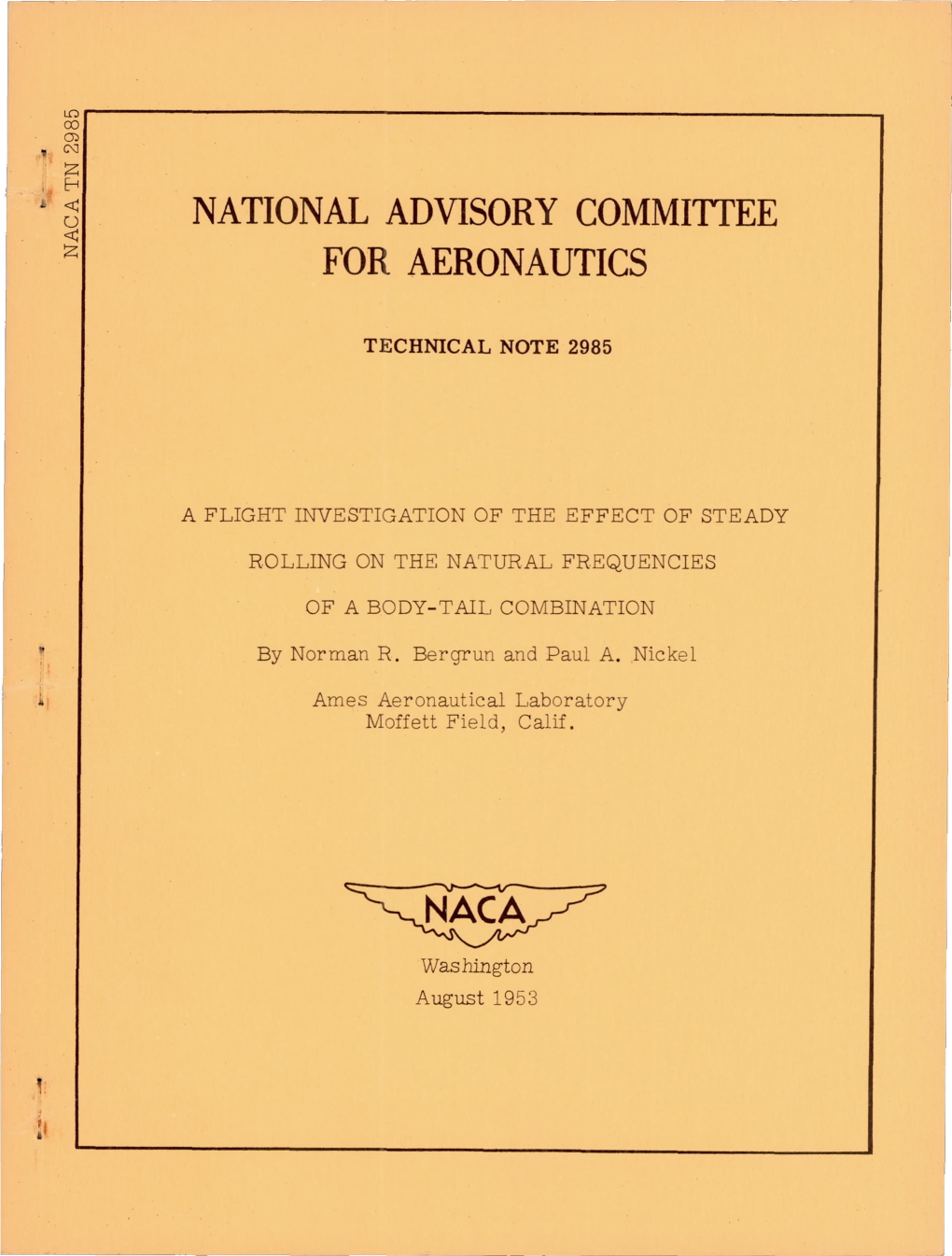 National Advisory Commitiee for Aeronautics