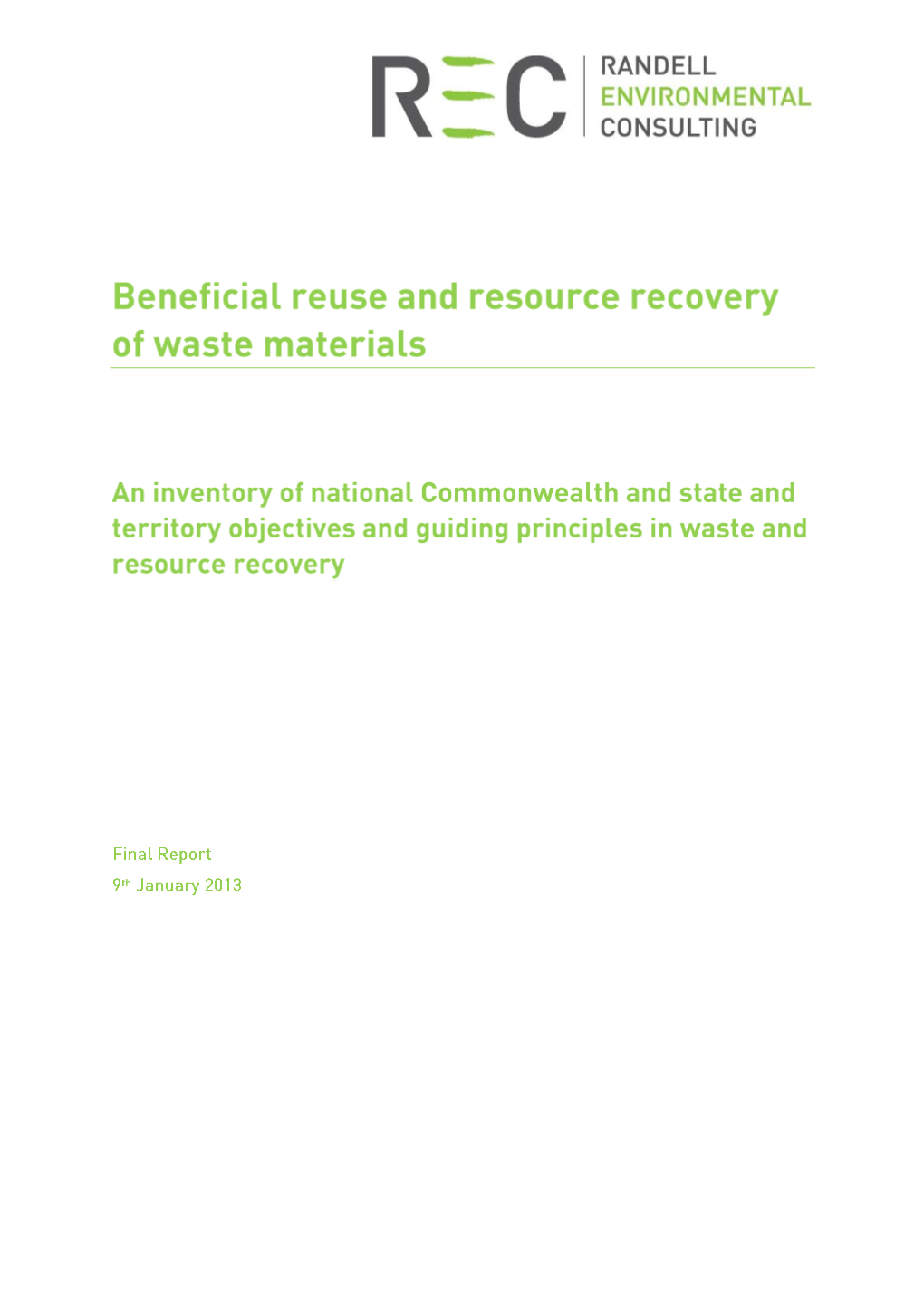 Beneficial Reuse and Resource Recovery of Waste Materials