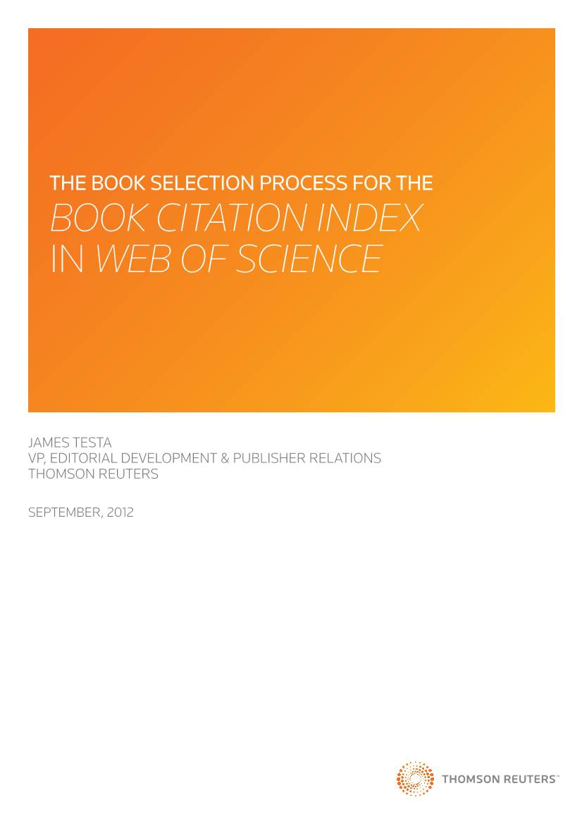 The Book Selection Process for the Book Citation Index in Web of Science
