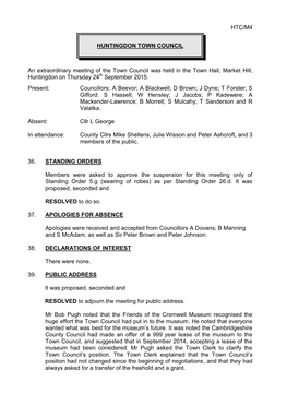 Minutes, Extraordinary Town Council, 2015