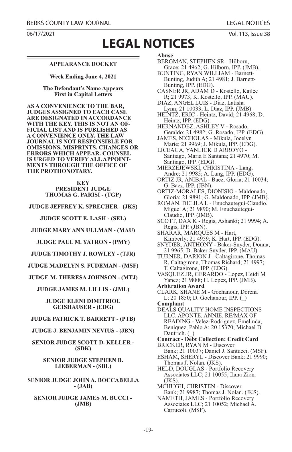 BERKS COUNTY LAW JOURNAL LEGAL NOTICES 06/17/2021 Vol