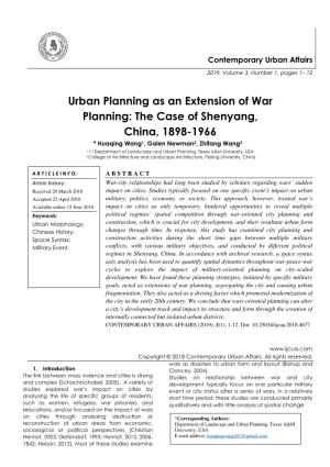 Urban Planning As an Extension of War Planning: the Case of Shenyang, China, 1898-1966