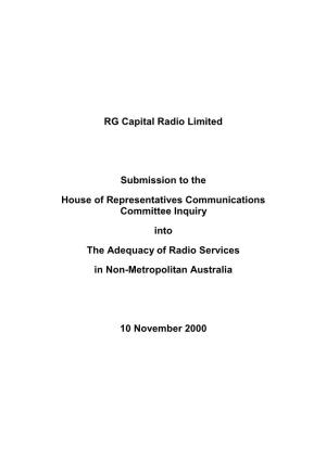 RG Capital Radio Limited Submission to the House of Representatives