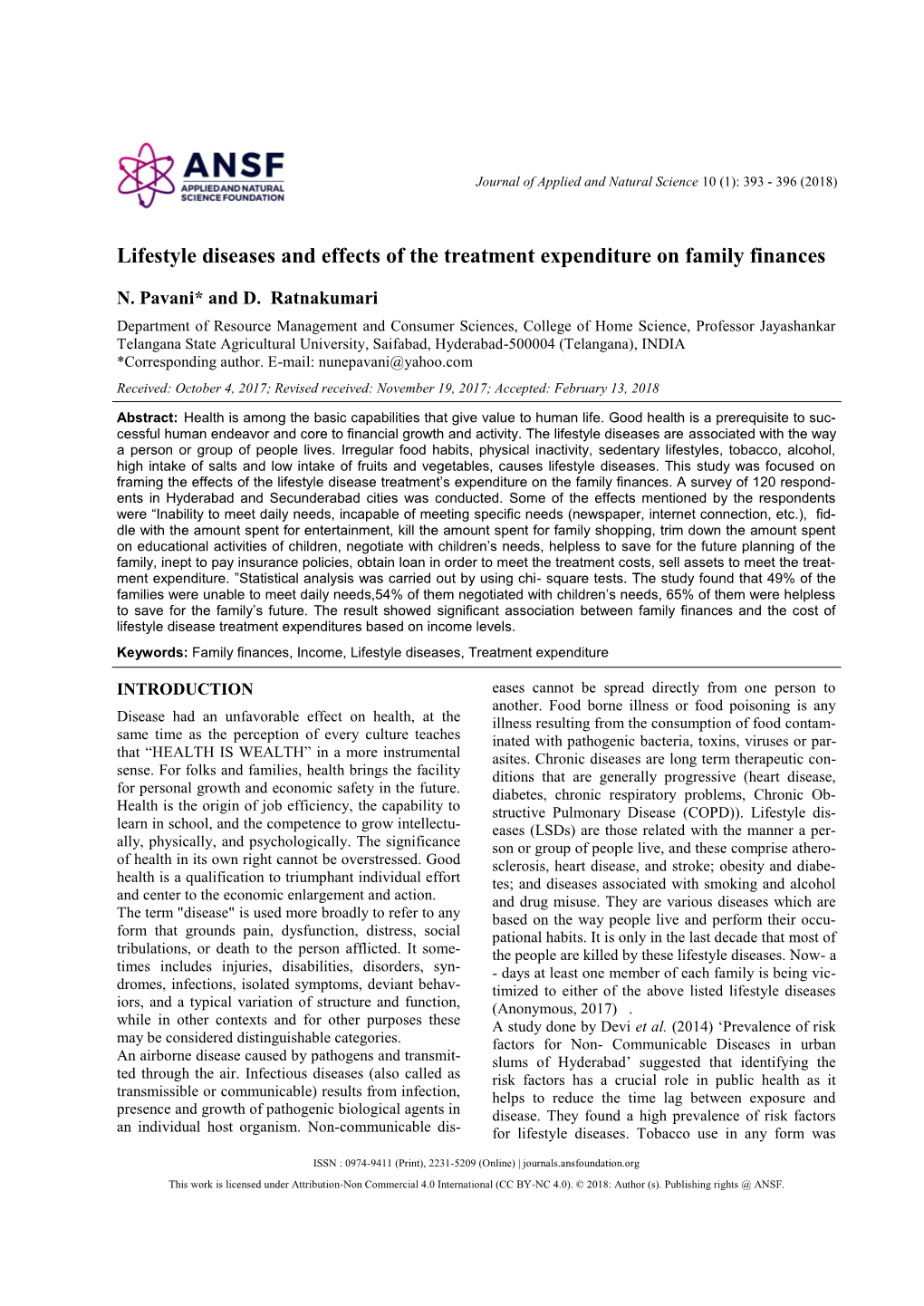 Lifestyle Diseases and Effects of the Treatment Expenditure on Family Finances